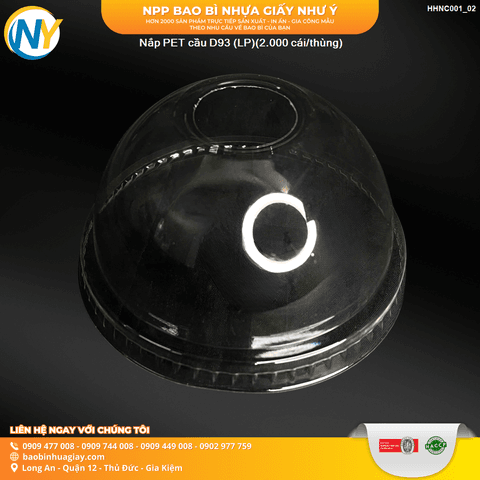Nắp PET cầu D93 (LP)(2.000 cái/thùng) | NẮP LY/TÔ - NẮP BẰNG -  NẮP CẦU - NẮP TRỰC TIẾP - NẮP TIM | Mã HHNC001_02 | Tổng kho phân phối đồ dùng 1 lần 1lan.vn
