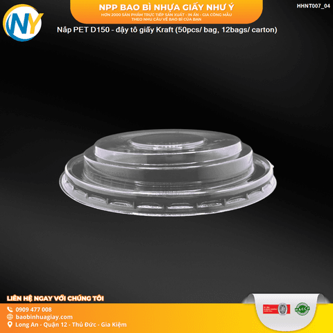 Nắp PET D150 - đậy tô giấy Kraft  (TL) (50 cái/lốc - 600 cái/thùng) | NẮP LY/TÔ - NẮP BẰNG -  NẮP CẦU - NẮP TRỰC TIẾP - NẮP TIM | Mã HHNT007_04 | Tổng kho phân phối đồ dùng 1 lần 1lan.vn
