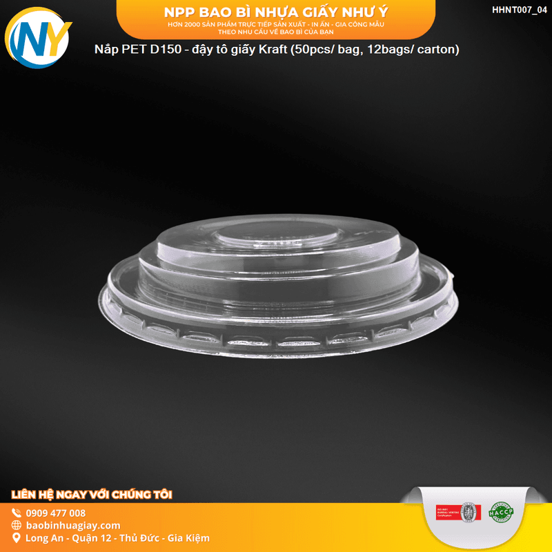 Nắp PET D150 - đậy tô giấy Kraft  (TL) (50 cái/lốc - 600 cái/thùng) | NẮP LY/TÔ - NẮP BẰNG -  NẮP CẦU - NẮP TRỰC TIẾP - NẮP TIM | Mã HHNT007_04