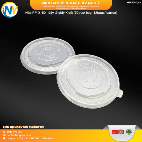 Nắp PP D150 - đậy tô giấy Kraft (TL) (50 cái/lốc - 600 cái/thùng) | NẮP LY/TÔ - NẮP BẰNG -  NẮP CẦU - NẮP TRỰC TIẾP - NẮP TIM | Mã HHNT007_03 | Tổng kho phân phối đồ dùng 1 lần 1lan.vn