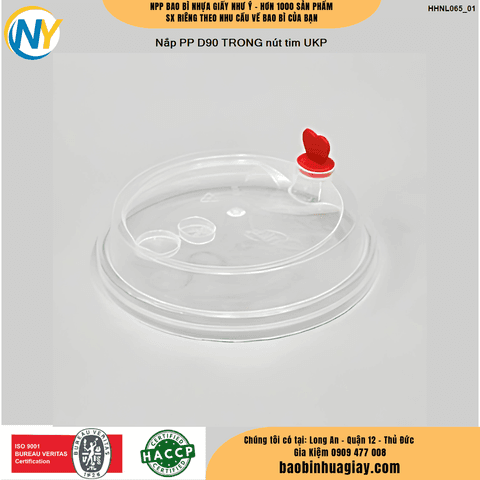 NẮP NHỰA PHẲNG PP D90 (TRONG) - có nút tim (UKP) (2.000 cái/thùng) | Tổng kho phân phối đồ dùng 1 lần 1lan.vn