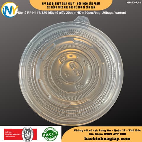 Nắp tô PP N117/120 (đậy tô giấy 20oz) (HĐ) (50pcs/bag, 10bags/ carton) | NẮP LY/TÔ - NẮP BẰNG -  NẮP CẦU - NẮP TRỰC TIẾP - NẮP TIM | Mã HHNT005_03 | Tổng kho phân phối đồ dùng 1 lần 1lan.vn
