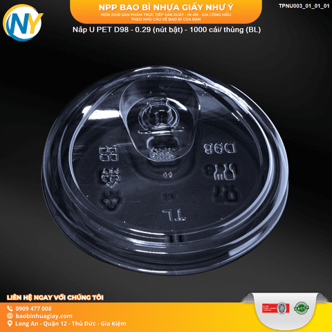 Nắp U PET D98 - 0.29 (nút bật) - 1000 cái/ thùng (BL) | NẮP LY/TÔ - NẮP BẰNG -  NẮP CẦU - NẮP TRỰC TIẾP - NẮP TIM | Mã TPNU003_01_01_01 | Tổng kho phân phối đồ dùng 1 lần 1lan.vn
