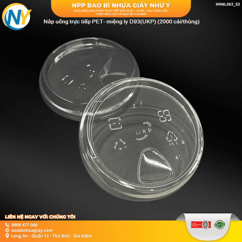 Nắp uống trực tiếp PET - miệng ly D93 (UKP) (2000 cái/thùng) (SIP93, lỗ tam giác) | NẮP LY/TÔ - NẮP BẰNG -  NẮP CẦU - NẮP TRỰC TIẾP - NẮP TIM | Mã HHNL063_02 | Tổng kho phân phối đồ dùng 1 lần 1lan.vn