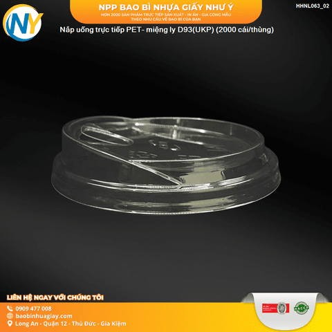 Nắp uống trực tiếp PET - miệng ly D93 (UKP) (2000 cái/thùng) (SIP93, lỗ tam giác) | Tổng kho phân phối đồ dùng 1 lần 1lan.vn