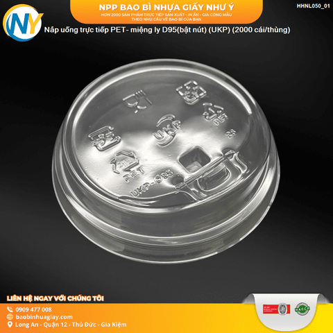 Nắp uống trực tiếp PET- miệng ly D95(bật nút) (UKP) (2000 cái/thùng) | Tổng kho phân phối đồ dùng 1 lần 1lan.vn