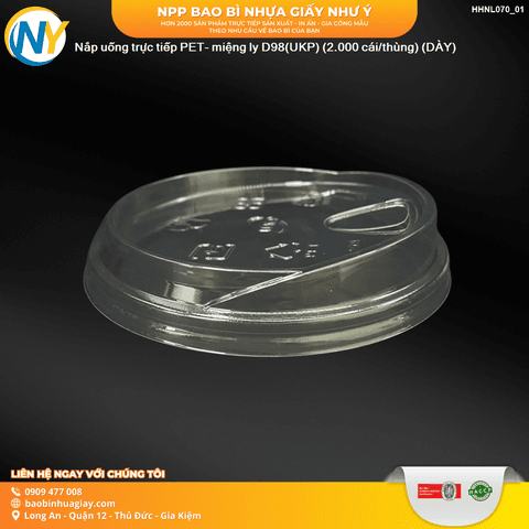 Nắp uống trực tiếp PET- miệng ly D98(UKP) (2.000 cái/thùng) (DÀY) | Tổng kho phân phối đồ dùng 1 lần 1lan.vn