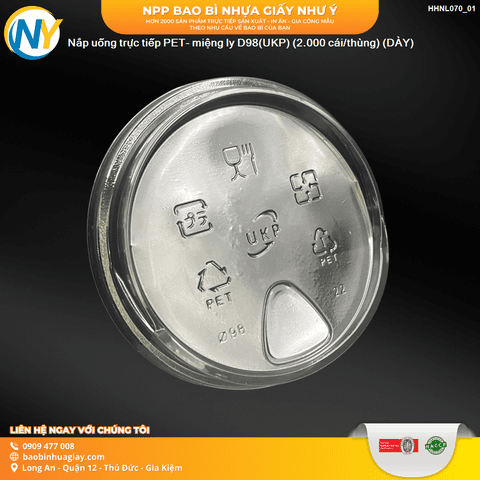 Nắp uống trực tiếp PET- miệng ly D98(UKP) (2.000 cái/thùng) (DÀY) | NẮP LY/TÔ - NẮP BẰNG -  NẮP CẦU - NẮP TRỰC TIẾP - NẮP TIM | Mã HHNL070_01 | Tổng kho phân phối đồ dùng 1 lần 1lan.vn