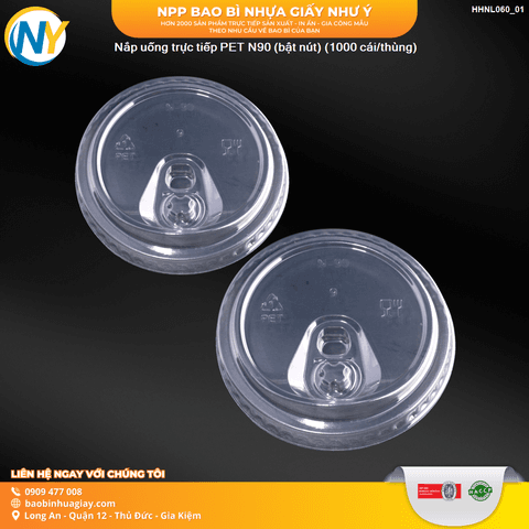 Nắp uống trực tiếp PET D90 (bật nút) (1000 cái/thùng) (N90)(LP) | NẮP LY/TÔ - NẮP BẰNG -  NẮP CẦU - NẮP TRỰC TIẾP - NẮP TIM | Mã HHNL060_01 | Tổng kho phân phối đồ dùng 1 lần 1lan.vn
