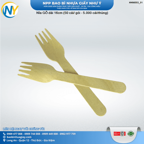 Nĩa GỖ dài 16cm (50 cái/ gói - 5.000 cái/thùng) | Tổng kho phân phối đồ dùng 1 lần 1lan.vn