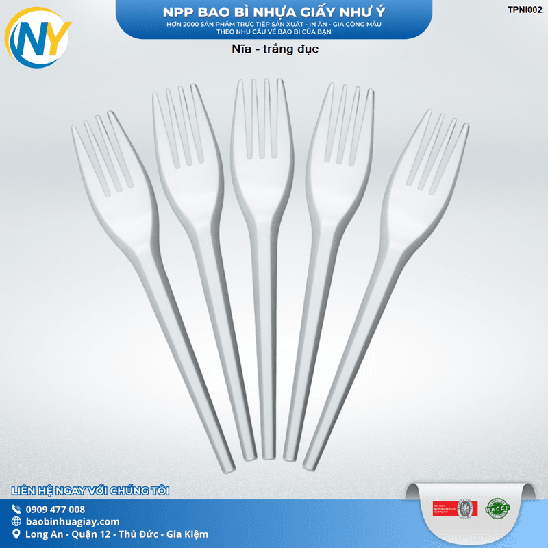 Nĩa - trắng đục (TL) (50 cái/ gói, 5.000 cái/ thùng) | ĐŨA - MUỖNG - DAO - NĨA - XIÊN - TĂM - COMBO Muỗng | Mã TPNI002