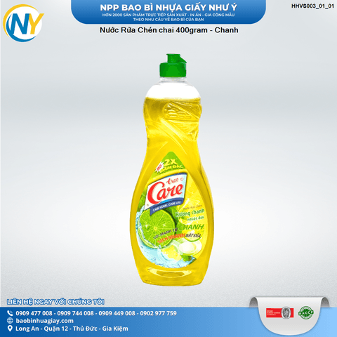 Nước Rửa Chén chai 400gram - Chanh | HÀNG TIÊU DÙNG - VỆ SINH - TẨY RỬA | Mã HHVS003_01_01 | Tổng kho phân phối đồ dùng 1 lần 1lan.vn