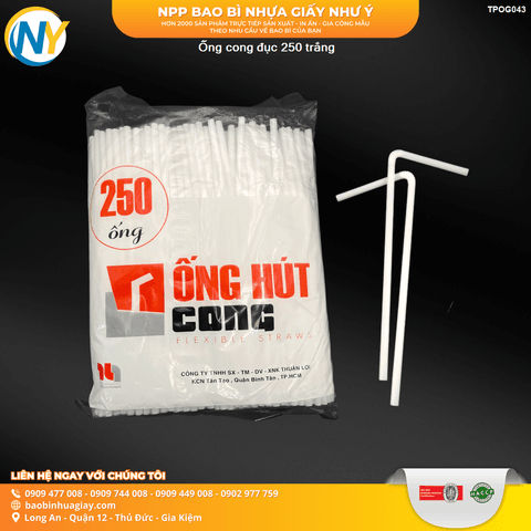 Ống cong đục 250 trắng | ỐNG HÚT - ỐNG THẲNG/CONG/NHỌN - BỌC MÀNG BOPP | Mã TPOG043 | Tổng kho phân phối đồ dùng 1 lần 1lan.vn