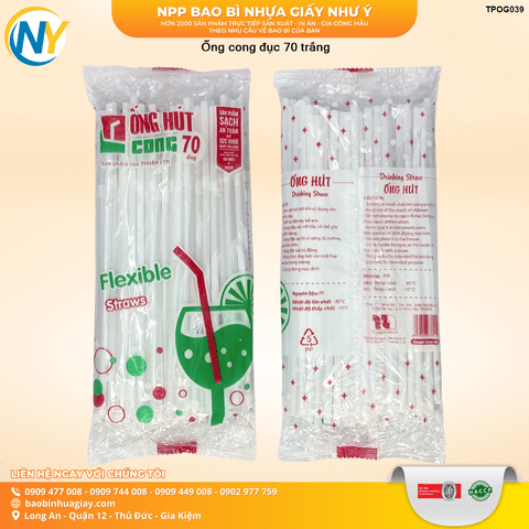 Ống cong đục 70 trắng | ỐNG HÚT - ỐNG THẲNG/CONG/NHỌN - BỌC MÀNG BOPP | Mã TPOG039 | Tổng kho phân phối đồ dùng 1 lần 1lan.vn