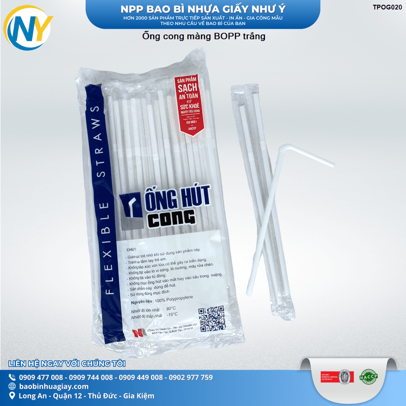 Ống cong màng BOPP trắng TL ( Phi 5)  ( 100 gói / bao ) | ỐNG HÚT - ỐNG THẲNG/CONG/NHỌN - BỌC MÀNG BOPP | Mã TPOG020