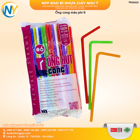 Ống cong màu phi D6 | ỐNG HÚT - ỐNG THẲNG/CONG/NHỌN - BỌC MÀNG BOPP | Mã TPOG025 | Tổng kho phân phối đồ dùng 1 lần 1lan.vn