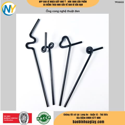 Ống cong nghệ thuật đen - TLY | ỐNG HÚT - ỐNG THẲNG/CONG/NHỌN - BỌC MÀNG BOPP | Mã TPOG022 | Tổng kho phân phối đồ dùng 1 lần 1lan.vn