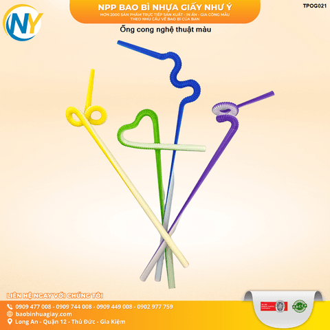 Ống cong nghệ thuật màu | ỐNG HÚT - ỐNG THẲNG/CONG/NHỌN - BỌC MÀNG BOPP | Mã TPOG021 | Tổng kho phân phối đồ dùng 1 lần 1lan.vn