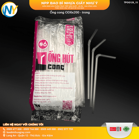 Ống cong OD6x200 - trong | ỐNG HÚT - ỐNG THẲNG/CONG/NHỌN - BỌC MÀNG BOPP | Mã TPOG129_15 | Tổng kho phân phối đồ dùng 1 lần 1lan.vn