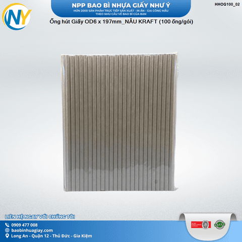 Ống hút Giấy OD6 x 197mm_NÂU KRAFT (100 ống/gói) | ỐNG HÚT - ỐNG THẲNG/CONG/NHỌN - BỌC MÀNG BOPP | Mã HHOG100_02 | Tổng kho phân phối đồ dùng 1 lần 1lan.vn