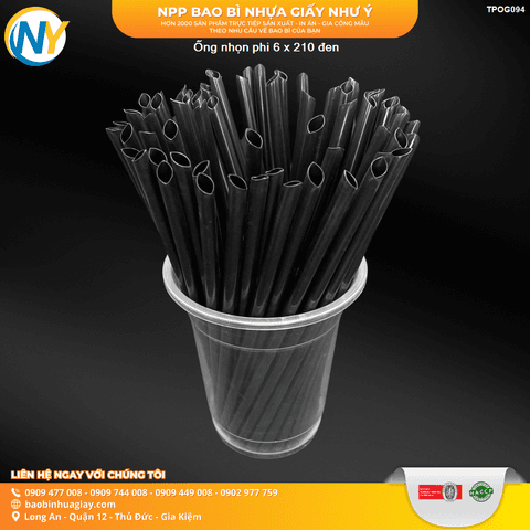 Ống nhọn phi D6 x 210 đen | ỐNG HÚT - ỐNG THẲNG/CONG/NHỌN - BỌC MÀNG BOPP | Mã TPOG094 | Tổng kho phân phối đồ dùng 1 lần 1lan.vn