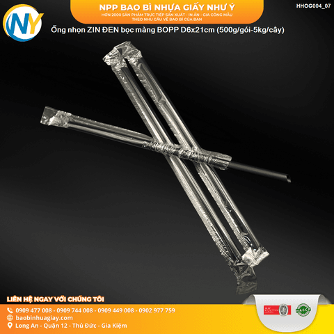 Ống nhọn ZIN ĐEN bọc màng BOPP D6x21cm (500g/gói-5kg/cây) | ỐNG NHỌN | Mã HHOG004_07 | Tổng kho phân phối đồ dùng 1 lần 1lan.vn