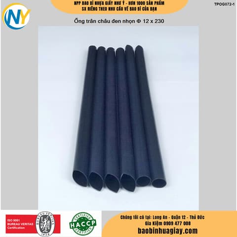 Ống trân châu đen nhọn phi D12 x 230 | ỐNG HÚT - ỐNG THẲNG/CONG/NHỌN - BỌC MÀNG BOPP | Mã TPOG072-1 | Tổng kho phân phối đồ dùng 1 lần 1lan.vn