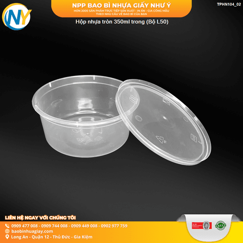 Hộp nhựa tròn 350ml trong ( LỐC / 50 BỘ - THÙNG / 500 BỘ ) | HỘP NHỰA, TÔ/THỐ NHỰA VUÔNG/TRÒN - HỘP MICROWAVE | Mã TPHN104_02 | Tổng kho phân phối đồ dùng 1 lần 1lan.vn