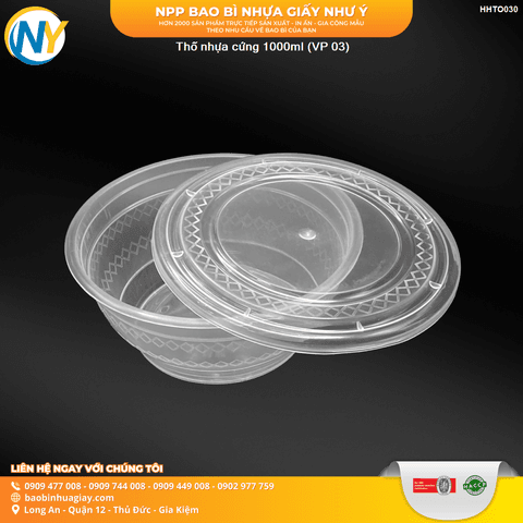 Thố nhựa cứng 1000ml (VP 03) | HỘP NHỰA, TÔ/THỐ NHỰA VUÔNG/TRÒN - HỘP MICROWAVE | Mã HHTO030 | Tổng kho phân phối đồ dùng 1 lần 1lan.vn