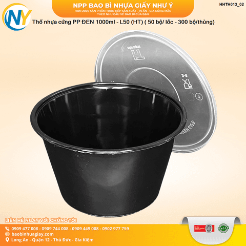 Hộp nhựa Microwave Tròn 1000ml - Đen (HT) ( 50 bộ/ lốc - 300 bộ/thùng) | THỐ NHỰA | Mã HHTH013_02 | Tổng kho phân phối đồ dùng 1 lần 1lan.vn