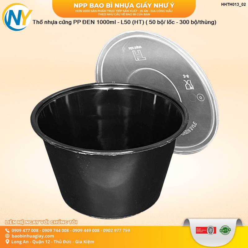 Hộp nhựa Microwave Tròn 1000ml - Đen (HT) ( 50 bộ/ lốc - 300 bộ/thùng) | HỘP NHỰA, TÔ/THỐ NHỰA VUÔNG/TRÒN - HỘP MICROWAVE | Mã HHTH013_02