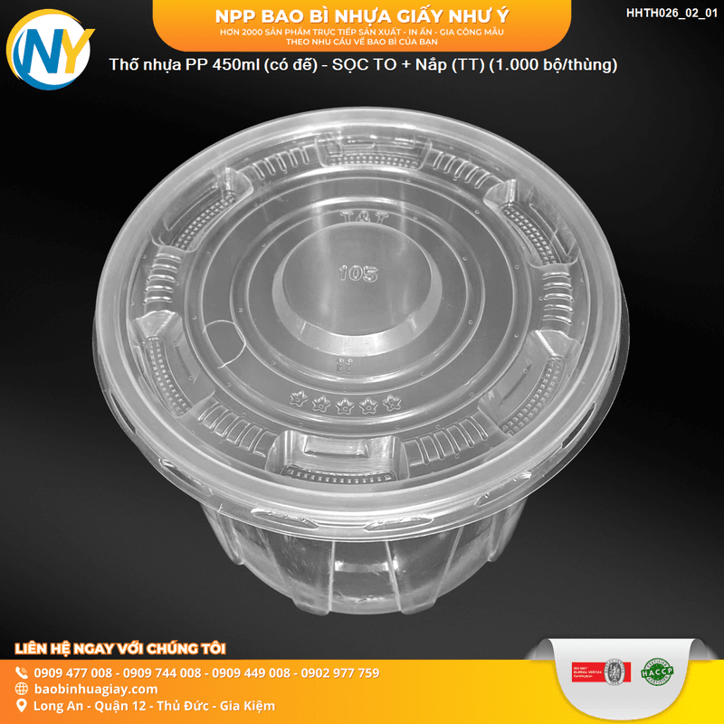 Thố nhựa PP 450ml (có đế) - SỌC TO + Nắp (TT) (1.000 bộ/thùng)