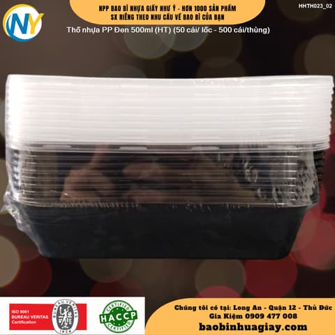 Hộp nhựa Microwave Tròn 500ml - Đen (HT) (50 cái/ lốc - 500 cái/thùng) | HỘP NHỰA, TÔ/THỐ NHỰA VUÔNG/TRÒN - HỘP MICROWAVE | Mã HHTH023_02 | Tổng kho phân phối đồ dùng 1 lần 1lan.vn