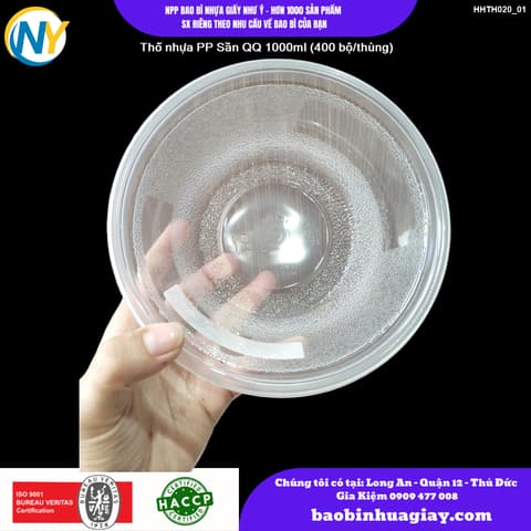 Thố nhựa PP - Sần - QQ  size 1000ml + Nắp (400 bộ/thùng) | HỘP NHỰA, TÔ/THỐ NHỰA VUÔNG/TRÒN - HỘP MICROWAVE | Mã HHTH020_01 | Tổng kho phân phối đồ dùng 1 lần 1lan.vn