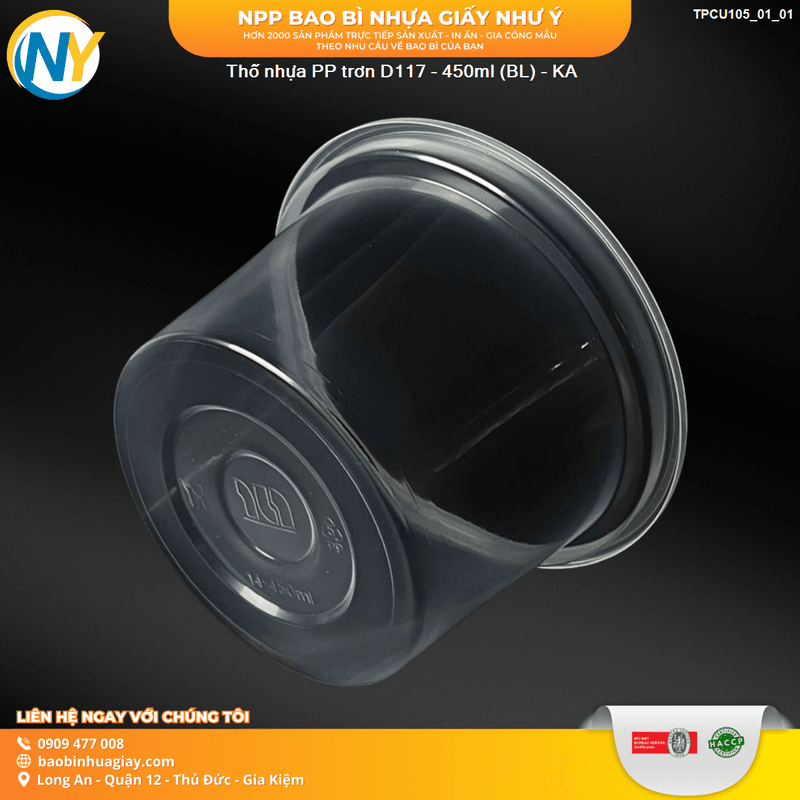 Thố nhựa PP trơn D117 - 450ml (BL) - KA | HỘP NHỰA, TÔ/THỐ NHỰA VUÔNG/TRÒN - HỘP MICROWAVE | Mã TPCU105_01_01