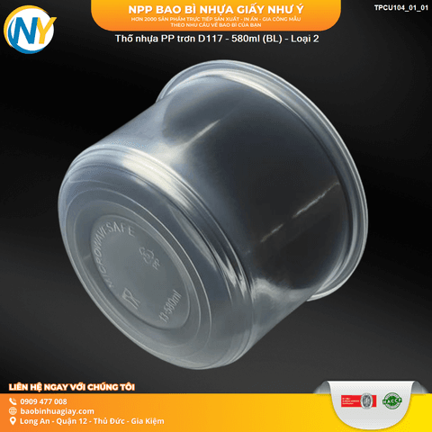 Thố nhựa PP trơn D117 - 580ml (BL) - Loại 2 | HỘP NHỰA, TÔ/THỐ NHỰA VUÔNG/TRÒN - HỘP MICROWAVE | Mã TPCU104_01_01 | Tổng kho phân phối đồ dùng 1 lần 1lan.vn
