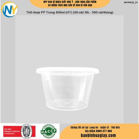 Hộp nhựa Microwave Tròn 450ml - Trong (HT) (50 cái/ lốc - 500 cái/thùng) | HỘP NHỰA, TÔ/THỐ NHỰA VUÔNG/TRÒN - HỘP MICROWAVE | Mã HHTH022_01 | Tổng kho phân phối đồ dùng 1 lần 1lan.vn