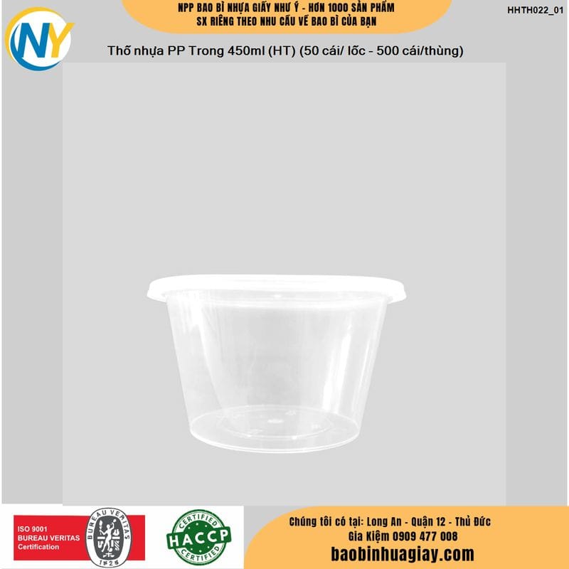 Hộp nhựa Microwave Tròn 450ml - Trong (HT) (50 cái/ lốc - 500 cái/thùng) | HỘP NHỰA, TÔ/THỐ NHỰA VUÔNG/TRÒN - HỘP MICROWAVE | Mã HHTH022_01