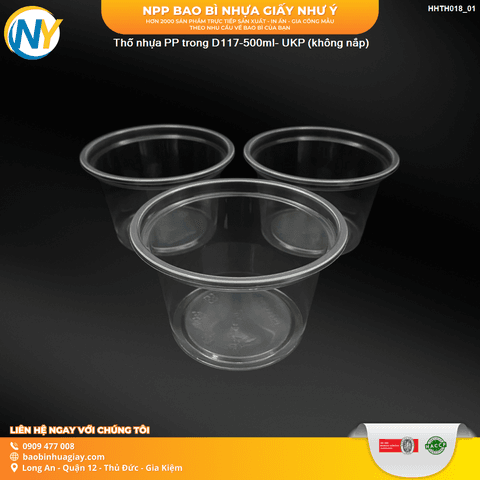 Thố nhựa PP trong D117-500ml- UKP (không nắp) | HỘP NHỰA, TÔ/THỐ NHỰA VUÔNG/TRÒN - HỘP MICROWAVE | Mã HHTH018_01 | Tổng kho phân phối đồ dùng 1 lần 1lan.vn