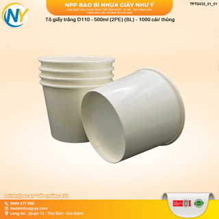 Tô giấy trắng D110 - 500ml (2PE) (BL) - 1000 cái/ thùng - ảnh 1