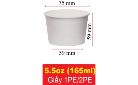 Tô giấy trắng D75- 5.5oz (165ml) (1PE) (PT) ( 2.000 cái/thùng) | TÔ GIẤY - TÔ CHÁO - TÔ PHỞ TÔ ĐỰNG MÓN NƯỚC - NẮP TÔ GIẤY | Mã HHTG005_01 | Tổng kho phân phối đồ dùng 1 lần 1lan.vn