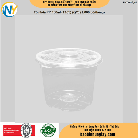 Thố nhựa PP 450ml (T105) + Nắp (QQ) (1.000 bộ/thùng) (Thố cháo có chân) | HỘP NHỰA, TÔ/THỐ NHỰA VUÔNG/TRÒN - HỘP MICROWAVE | Mã HHTH026_01_01 | Tổng kho phân phối đồ dùng 1 lần 1lan.vn