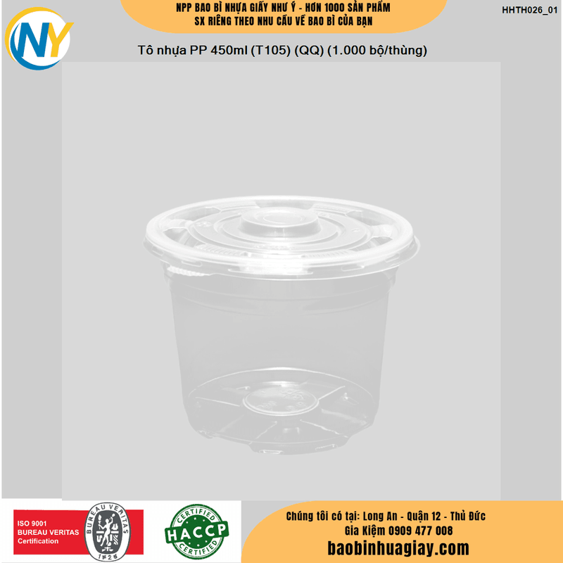 Thố nhựa PP 450ml (T105) + Nắp (QQ) (1.000 bộ/thùng) (Thố cháo có chân) | HỘP NHỰA, TÔ/THỐ NHỰA VUÔNG/TRÒN - HỘP MICROWAVE | Mã HHTH026_01_01
