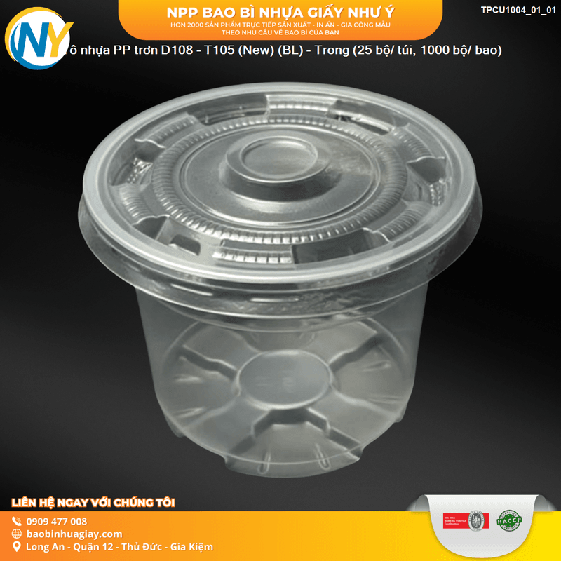 Tô nhựa PP trơn D108 - T105 (New) (BL) - Trong (25 bộ/ túi, 1000 bộ/ bao) | HỘP NHỰA, TÔ/THỐ NHỰA VUÔNG/TRÒN - HỘP MICROWAVE | Mã TPCU1004_01_01