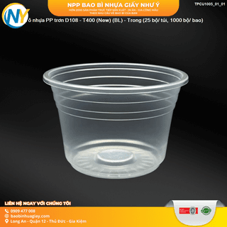 Tô nhựa PP trơn D108 - T400 (New) (BL) - Trong (25 bộ/ túi, 1000 bộ/ bao) - ảnh 3