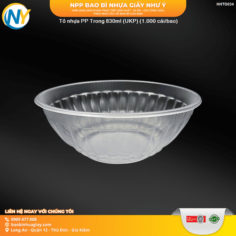 Tô nhựa lớn 830ml - Trong (UKP) (50 cái/lốc - 1.000 cái/bao) | HỘP NHỰA, TÔ/THỐ NHỰA VUÔNG/TRÒN - HỘP MICROWAVE | Mã HHTO034 | Tổng kho phân phối đồ dùng 1 lần 1lan.vn