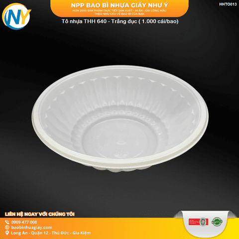 Tô nhựa lớn 800ml - Trắng (THH 640) (50 cái/lốc - 1.000 cái/bao) | HỘP NHỰA, TÔ/THỐ NHỰA VUÔNG/TRÒN - HỘP MICROWAVE | Mã HHTO013 | Tổng kho phân phối đồ dùng 1 lần 1lan.vn