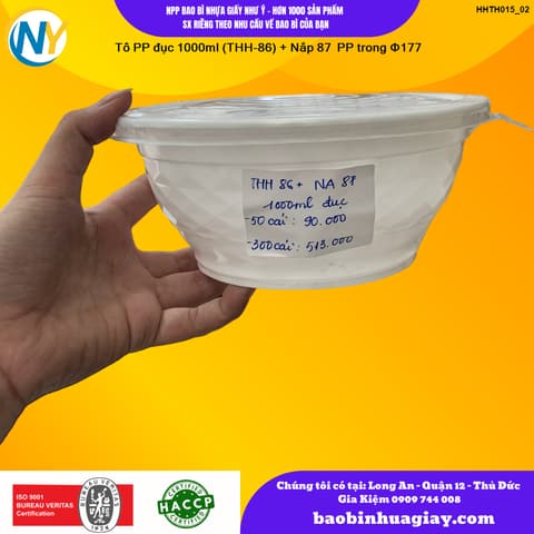Tô PP đục 1000ml (THH-86) + Nắp 87  PP trong phi D177 | HỘP NHỰA, TÔ/THỐ NHỰA VUÔNG/TRÒN - HỘP MICROWAVE | Mã HHTH015_02 | Tổng kho phân phối đồ dùng 1 lần 1lan.vn