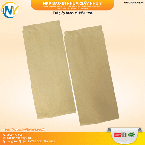 Túi giấy bánh mì Giấy Kraft Nâu trơn (không in) | TÚI GIẤY ĐỰNG THỰC PHẨM | Mã HHTUG005_02_01 | Tổng kho phân phối đồ dùng 1 lần 1lan.vn
