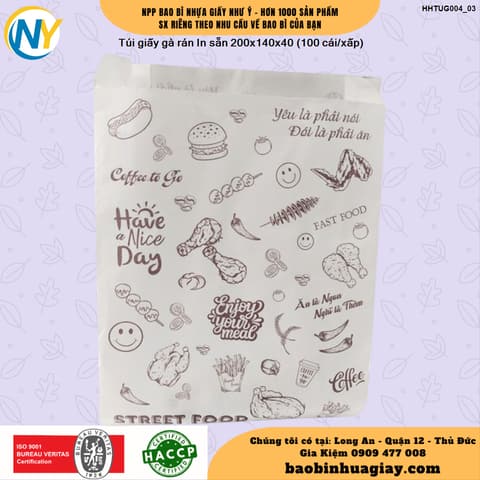 Túi giấy 14x20x4 - In sẵn (STREET FOOD) - NÂU (100 cái/xấp) | HỘP GIẤY - TÚI GIẤY NGÀNH BÁNH NGỌT- BÁNH MÌ - FASTFOOD - GÀ RÁN | Mã HHTUG003_06 | Tổng kho phân phối đồ dùng 1 lần 1lan.vn